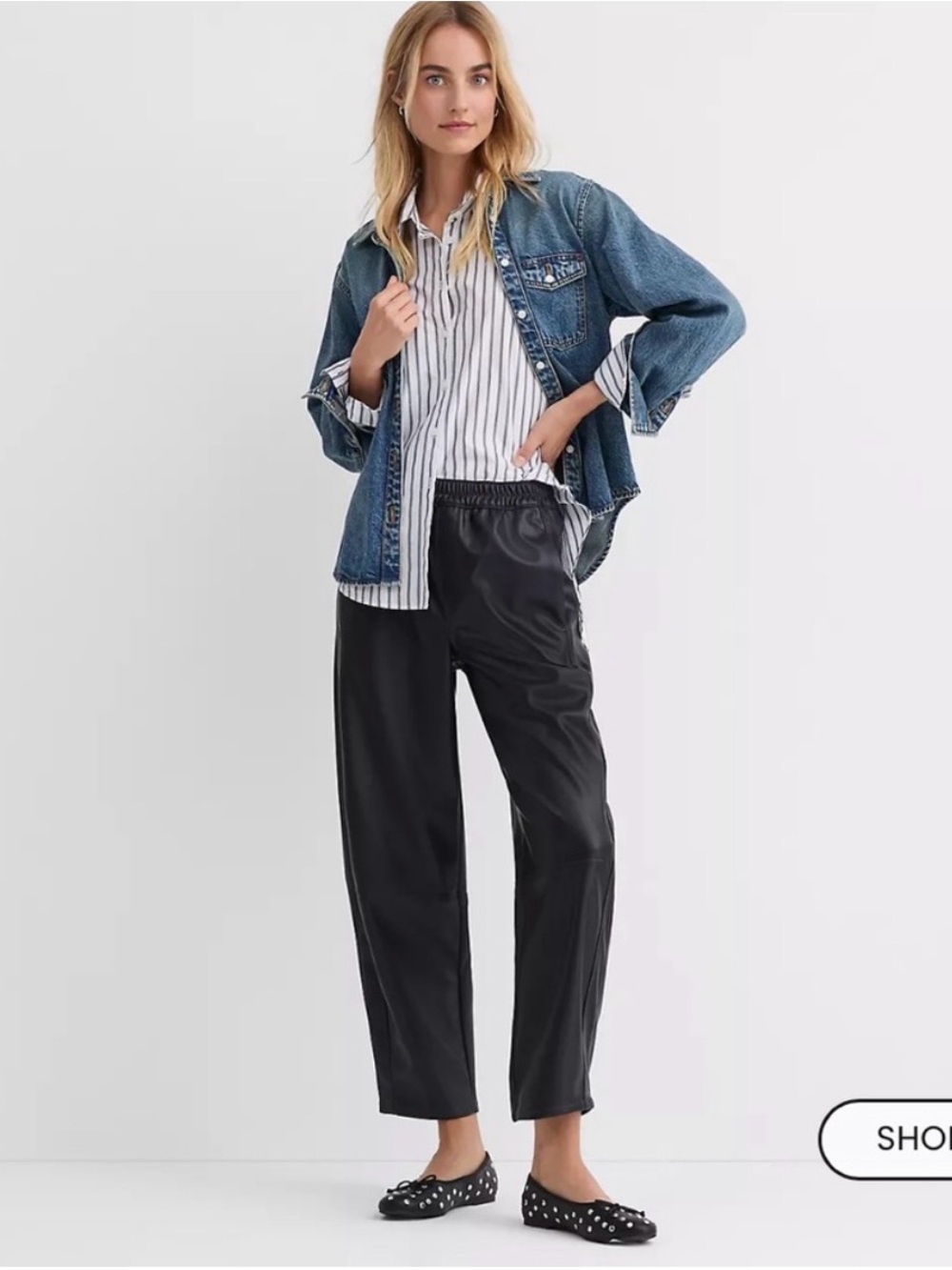LOFT faux leather barrel pants L Petite